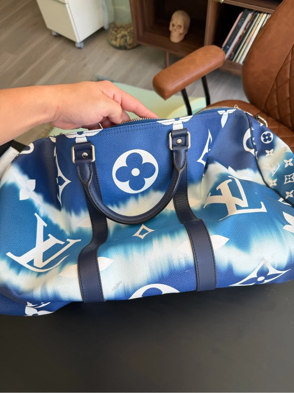 Louis Vuitton Blue and White Monogram Tie-Dye Keepall Duffel